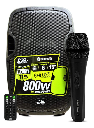 Caixa Ativa 15'' Elevate 115 Bluetooth + Microfone Pro Bass