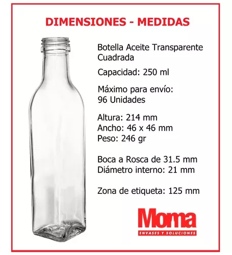 Botella vidrio transparente 250 ml con tapón