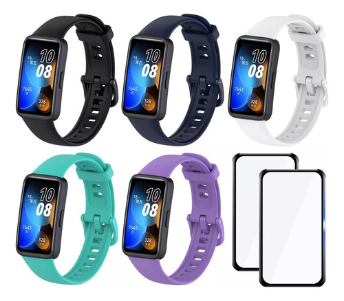 5 Correa Silicona Compatible Para Huawei Band 8 + 2 Micas