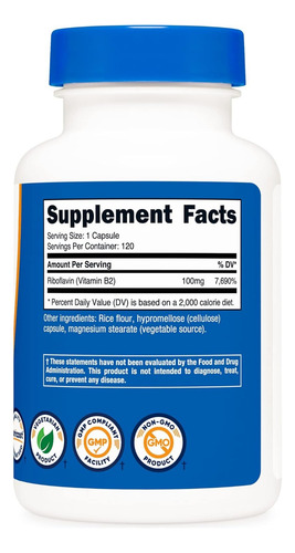 Suplemento Vitamina B2 (riboflavina) 100 Mg