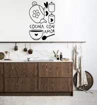 Comprar Vinil Decorativo Para Paredes Frases Letras Cocina Con Amor Color Negro