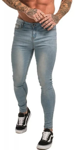 Jean Chupin Celeste Hombre Elastizado Pantalon Premium