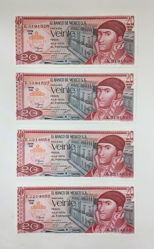 4 Billetes Antiguos Sin Circular Morelos $20