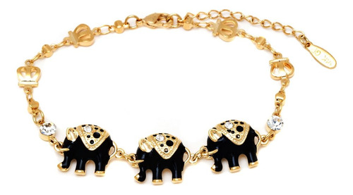 Brazalete De Elefante Con Esmalte Negro Chapado En Oro De 18