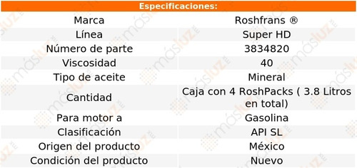 Caja 4 Piezas Aceite Roshfrans Motor Monogrado Sae 40 950 Ml