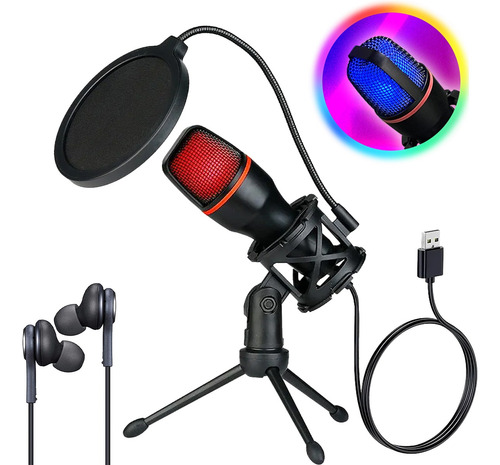 Micrófono Condensador Me4-rgb Negro Para Computadora