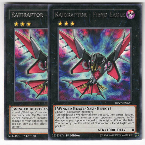 Yugioh 2x Raidraptor Fiend Eagle Rare-1st Docs-en051