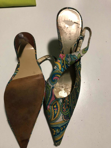 Zapatos Stillettos Sin Talón Con Tira. Estampado Tela. Nine