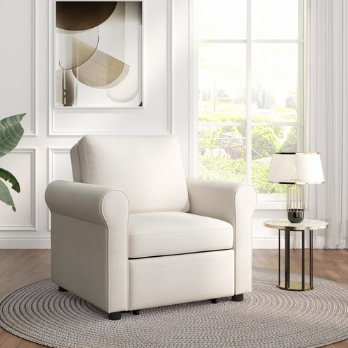 Merax White Modern Sofá Cama Convertible 3 En 1 Tumbona Blanco Diseño De La Tela