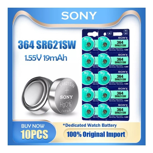 10 Pilas Sony 364 - Sr621sw - 1.55v - Ag1 - Lr621 - 621