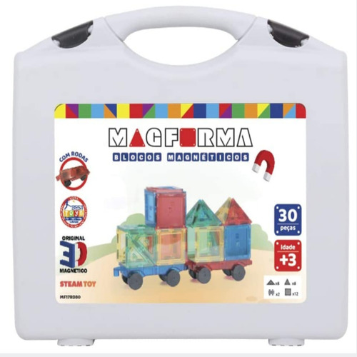 Brinquedo Educativo Magnético Mag Forma Maleta 30 Pç + Rodas