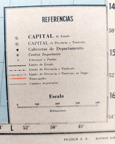 Mapa 1939 Ferrocarriles Argentina Chile Uruguay Patagonia (Usado)