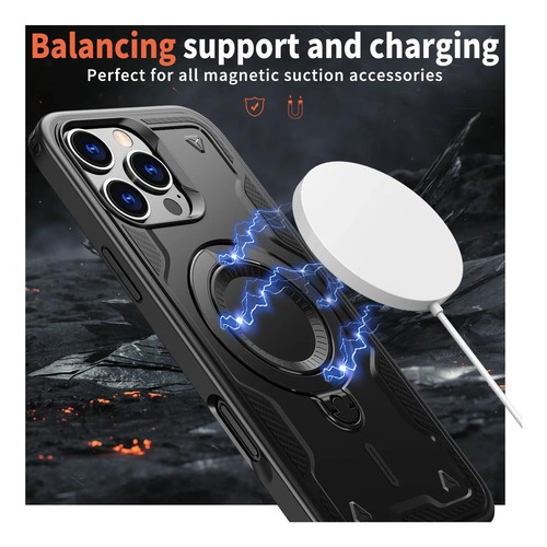 Funda Armor Magsafe Para iPhone 16, 13, 12, 14, 15 Pro Max Plus, Carga Inalámbrica, 360 Grados, Anillo Atril, A Prueba De Golpes
