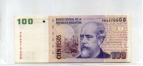 100 Pesos 2do Diseño Sin Leyenda Serie B Bot: 3713