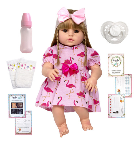 Boneca Bebê Reborn Loira Corpo De Vinil Siliconado Completa
