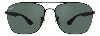 Anteojos de sol Ray-Ban Metal Retangular Mediano, color negro con marco de metal color negro, lente verde de cristal clásica, varilla negra de metal - Óculos De Sol Ray Ban Rb3531L 006/71-64