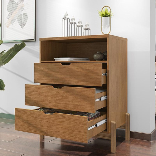 Cômoda Quarto Antares 3 Gavetas Com Pés De Madeira Maciça Cor Cedro