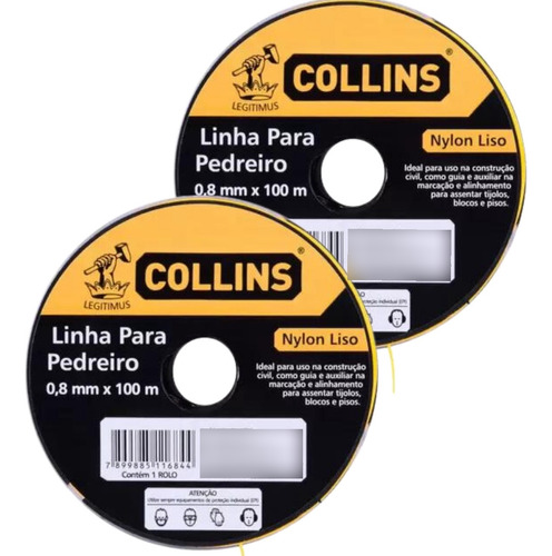 Kit 2 Linhas Pedreiro Nylon Premium Amarela 0,8mmx100mts