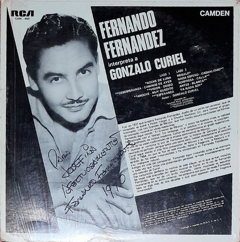 Fernando Fernandez Disco De Vinilo 1970 Autografiado (Usado)