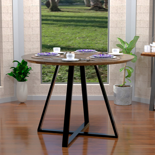 Mesa De Jantar Com Pés De Ferro Laís 110cm Modelo Industrial