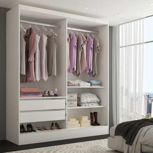 Guarda-roupa Solteiro Istambul 2 Portas Com Espelho Branco