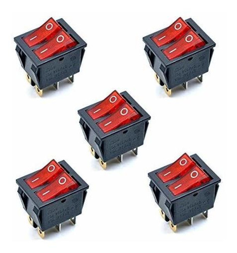 5pcs Kcd4 Ac 250v 16a Terminales De Luz Roja 6p Off Off...