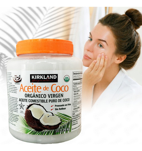 Aceite De Coco Orgánico Virgen, Comestible, Kirkland 2.29 Kg