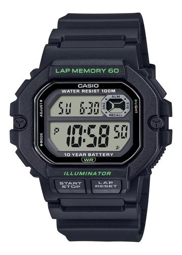 Reloj Casio Ws-1400h-1av, 60 Laps De Cronometro, 10 Años
