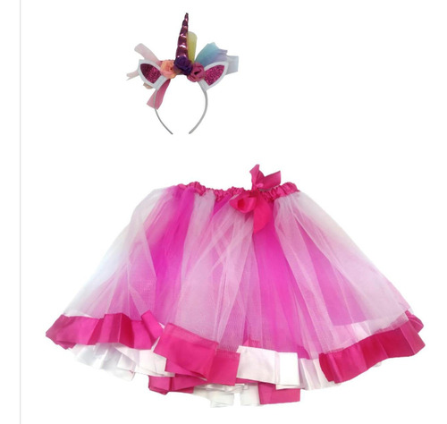 Tutu Fucsia Falda Cn Cintillo Unicornio Disfraz Talla 4 A 10