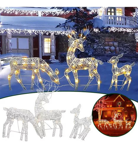 3pcs Flash De Adorno Navideño Led Para Jardín Diseño De Reno