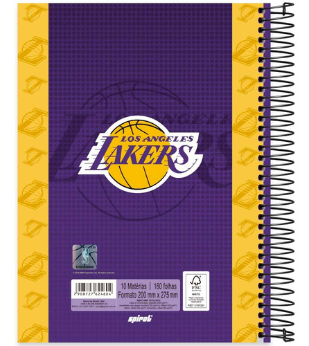 Caderno Times 10 Matérias Nba 160 Fls Capa Dura Lakers Cor Amarelo