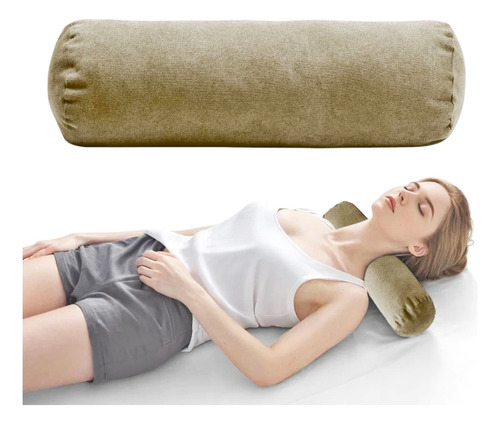 Almohadón Cilindro Cuello Cervical 35x10 Cm Diseño Elegante Beige Liso