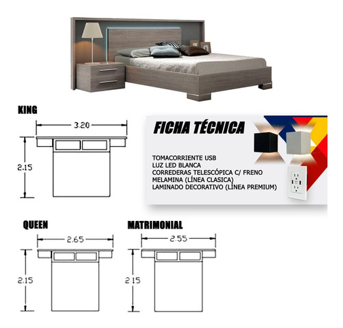 Imagen 6 de 6 de Cama Moderna Inv-3001-m Virginia Iluminator