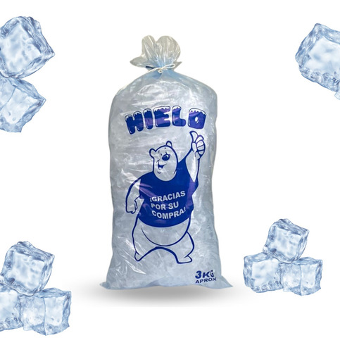 Imagen 2 de 3 de 1 Kilo Bolsa De Hielo Impresa Para 3 Kg Azul