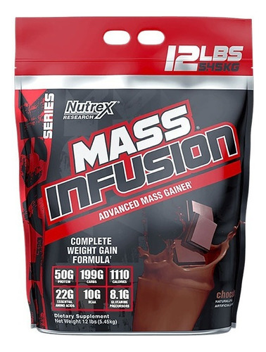 Proteina Mass Infusion Nutrex 12 Libras Mass Gainer Ganador Sabor Chocolate