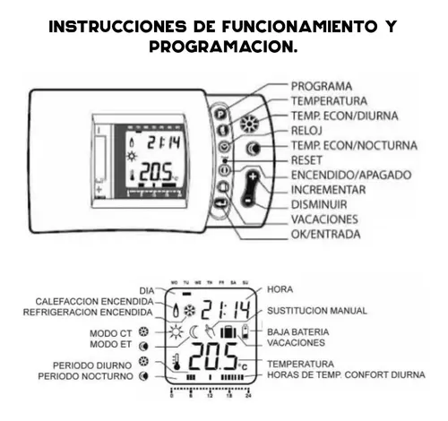 Termostato De Ambiente Digital Frio Calor Programable 6(2)A a 250V Diletta  26000