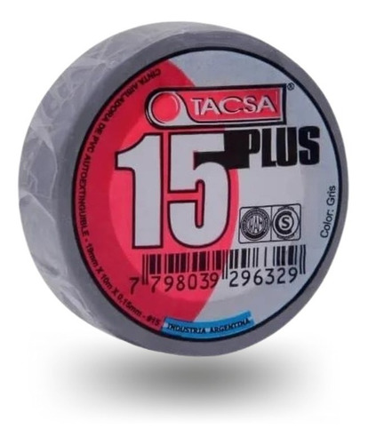 Cinta Aisladora Pvc 15 Plus 20mts Gris Tacsa Pack X10u