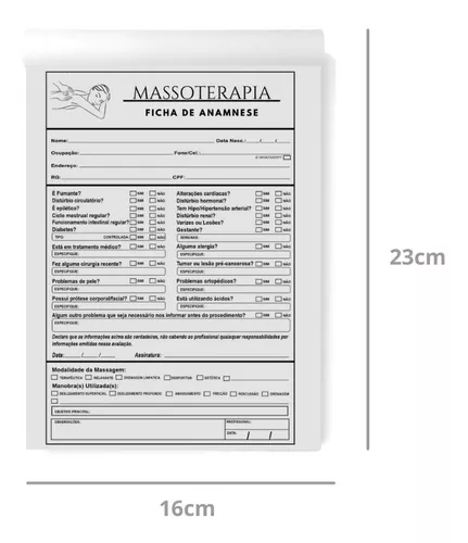 Bloco Anamnese Para Massoterapia Profissional Ficha Completa