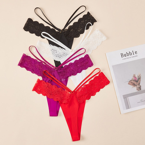 5 Pzs Tanga Sexy De Sin Costuras Para Mujer Bragas De Encaje