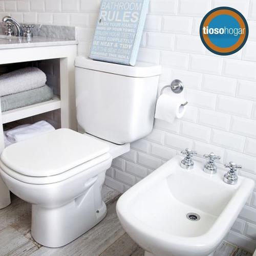 Imagen 6 de 10 de Sanitarios Ferrum Bari Inodoro Largo + Mochila Descarga Doble 3 Y 6 Lts + Bidet Monocomando O 3 Agujeros + Asiento 1era