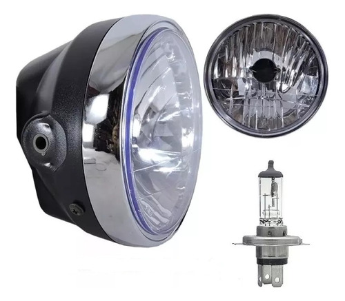 Farol Completo Cg Titan Fan 125 2003 C/ Lampada Aro Cromado