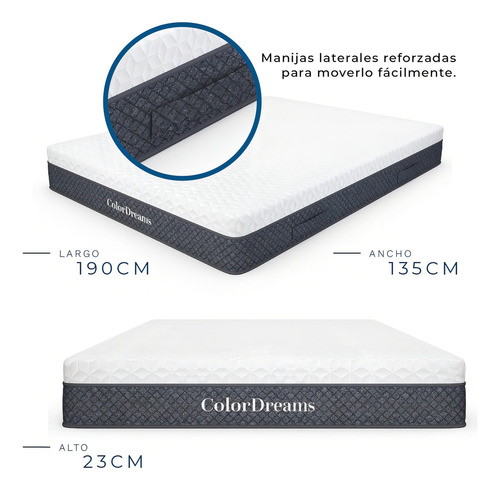 Comoda Cajonera 2 Cajones 2pzas Colchon Matrimonial En Caja Color blanco y gris