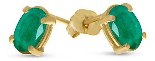 Aretes De Oro Amarillo De 14k Con Esmeraldas En Forma Ovalad