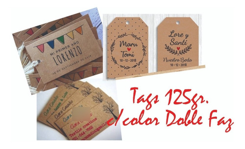 100 Tags Etiquetas Personalizadas Papel Kraft Colordoble Faz