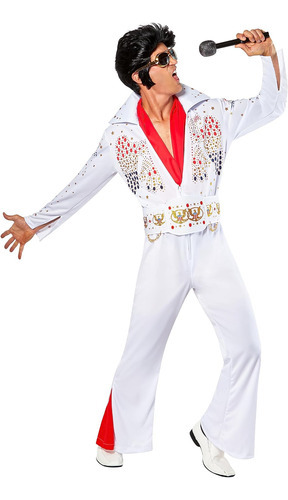 Elvis Now Deluxe Aloha Elvis Costume, White, Medium