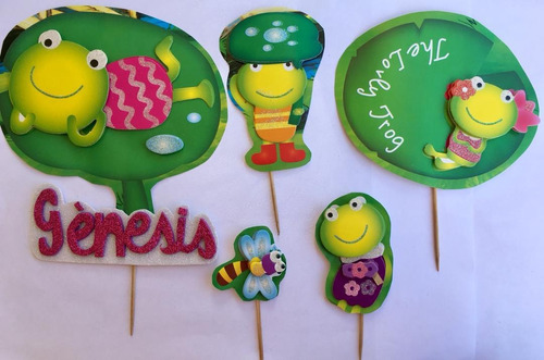 Mini Toppers Para Tortas Y Cupcake Diseños Ranita Pack De 6