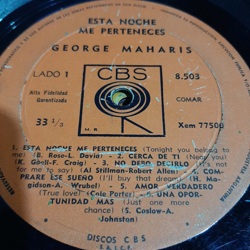 Sin Tapa Disco George Maharis Esta Noche Me Perteneces Si0