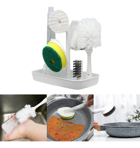 Cepillo De Cocina Y Soporte Con 5 Cabezales De Repuesto,