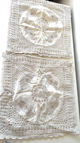 Vintage Lote Textil X10 Mantel Carpe Almohadon Tejido Croché Blanco Liso (Usado)