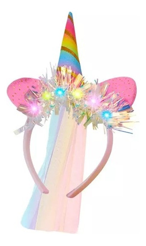 Diadema Unicornio Luz Led Tiara Velo Niñas Of365